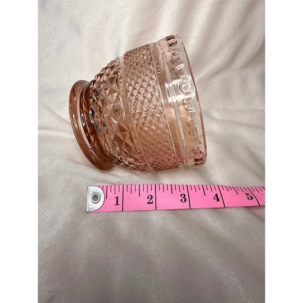 KIG Indonesia Pink Glass Bowl Diamond Point Textured Scalloped Footed Dish